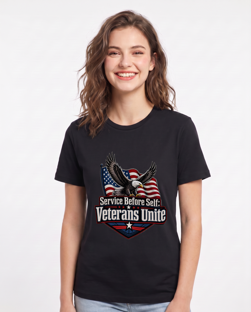 Service Before Self: Veterans Unite Women's Black T-Shirt product image 2