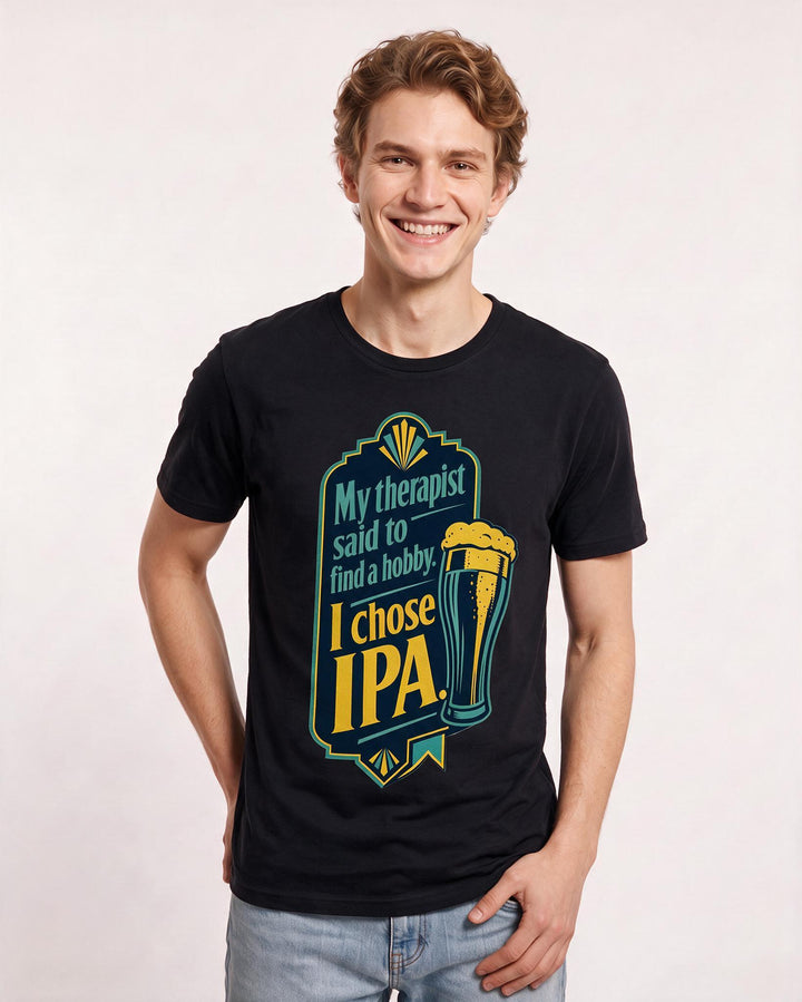 Funny Beer Men's Black T-Shirt - My therapist said to find a hobby. I product image 3