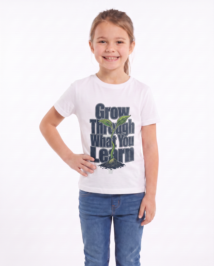 Grow Through What You Learn White T-Shirt mockup 3