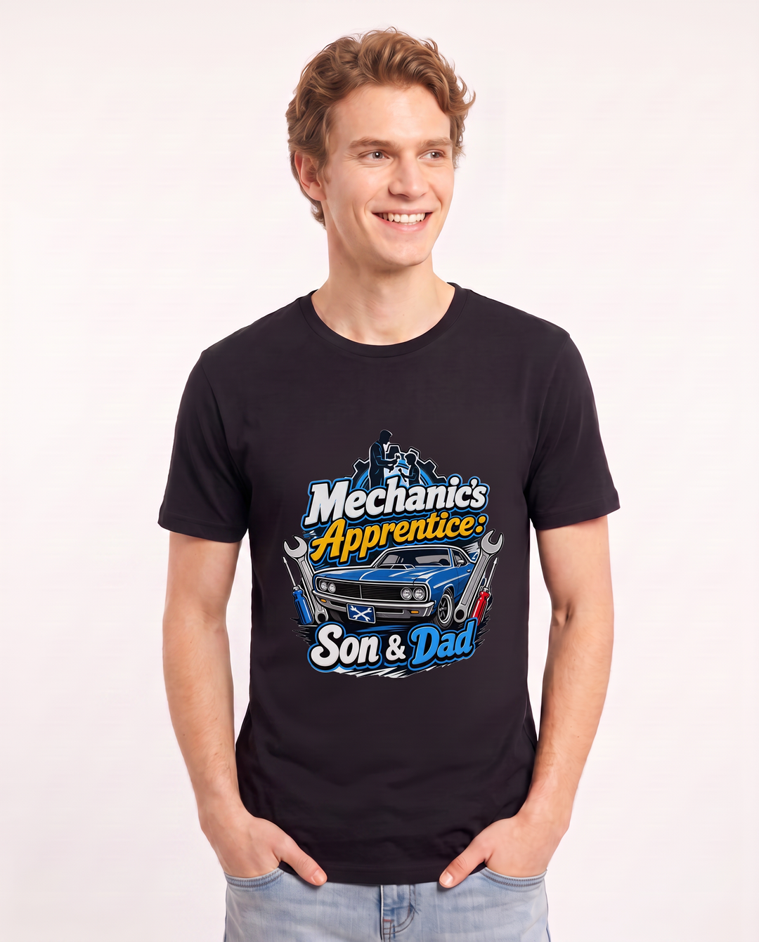Mechanic's Apprentice: Son & Dad Men's Black T-Shirt product image 1