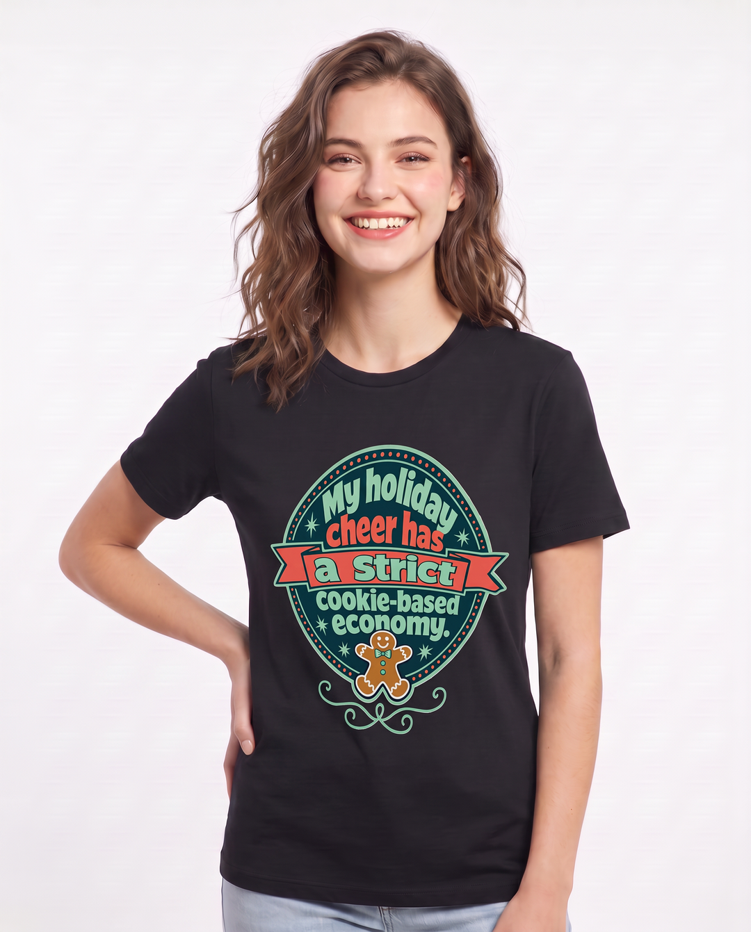 Christmas Women's Black T-Shirt - My holiday cheer has a strict product image 3