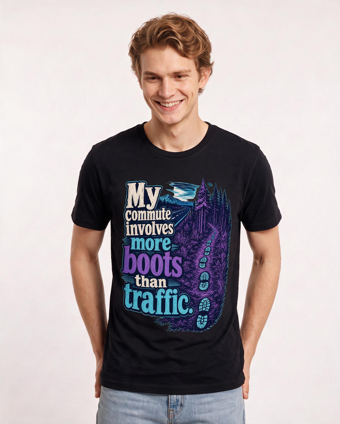 Hunting Men's Black T-Shirt – My commute involves more boots than traffic. product image 3