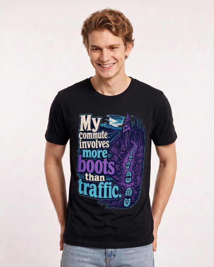 Hunting Men's Black T-Shirt – My commute involves more boots than traffic. product image 3