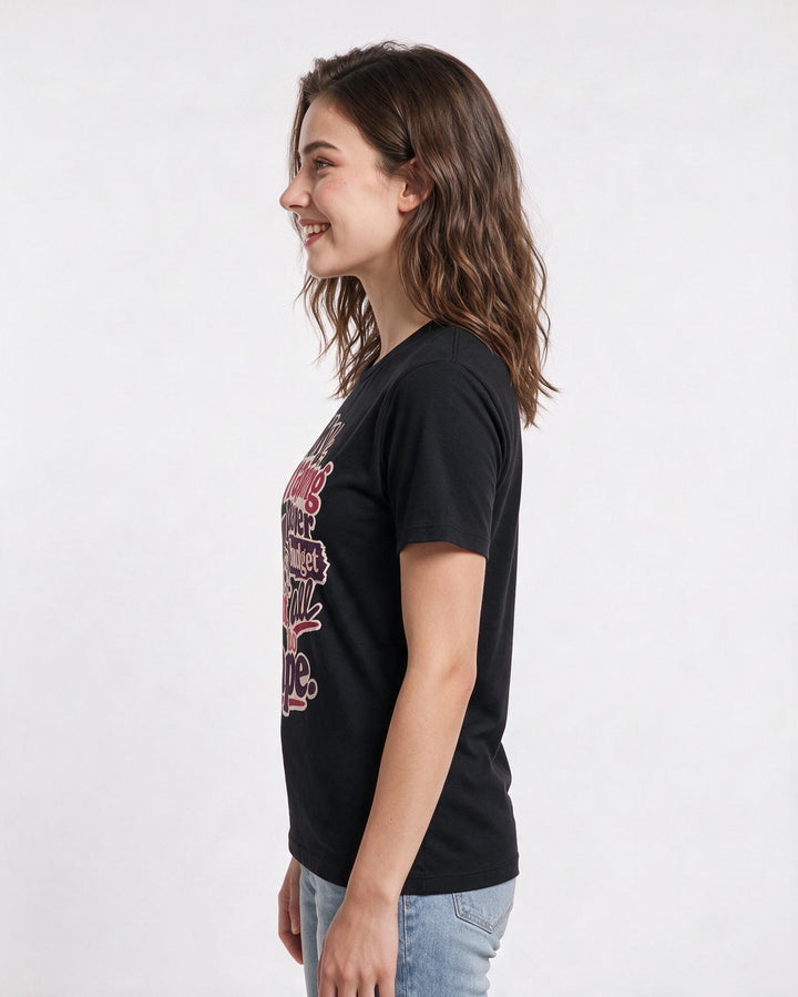 Funny Christmas Women's Black T-Shirt – My wrapping paper budget went all to product image 2