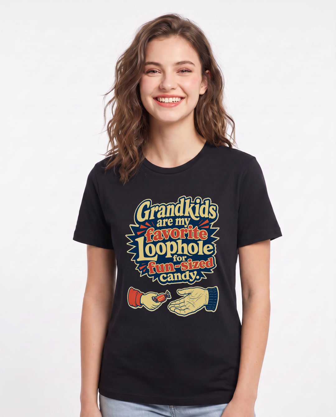 Grandparent Women's Black T-Shirt – Grandkids are my favorite loophole for fun-sized candy product image 1