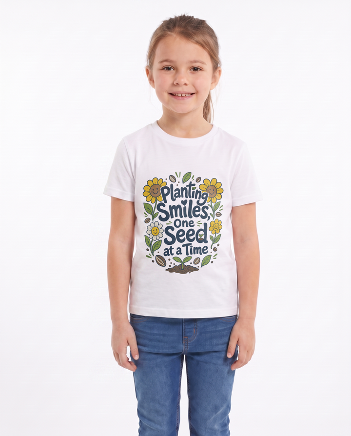 Planting Smiles, One Seed At A Time White T-Shirt mockup 1
