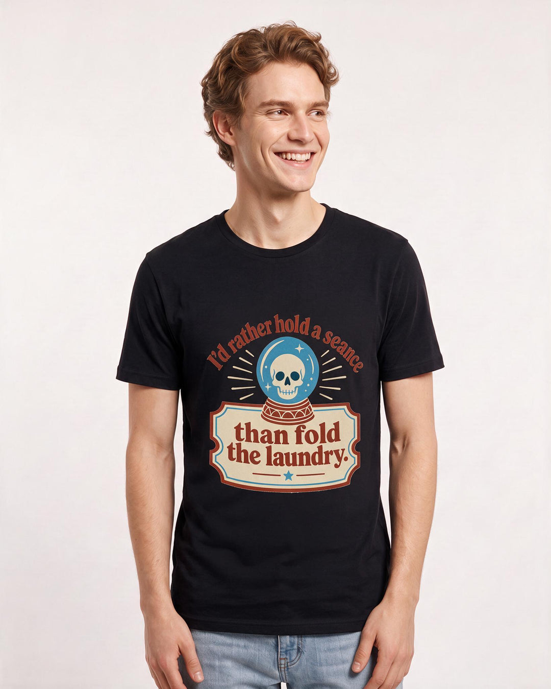 Halloween Men's Black T-Shirt - I'd rather hold a seance than fold the product image 3