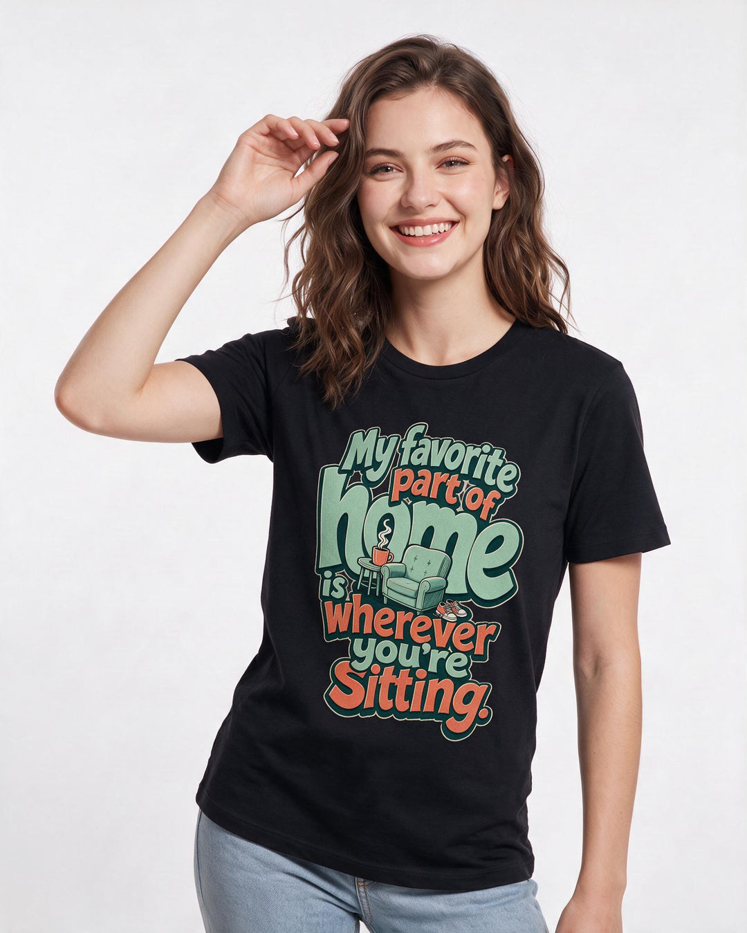 Funny Couples Women's Black T-Shirt – My favorite part of home is wherever you're sitting product image 3