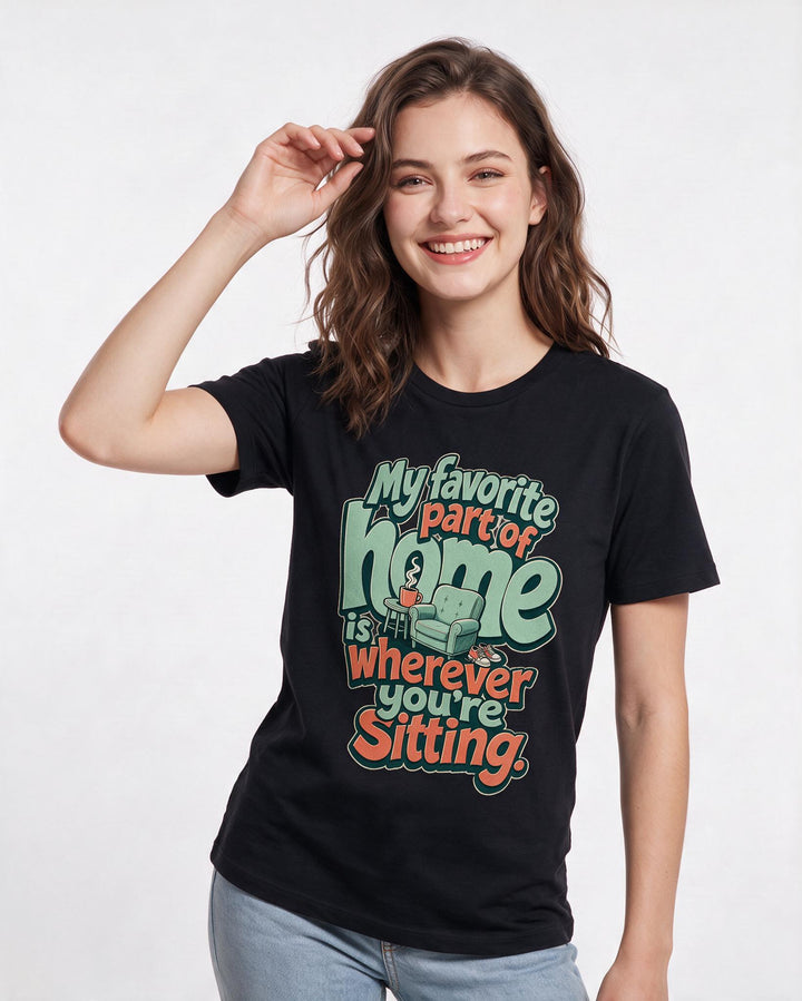 Funny Couples Women's Black T-Shirt – My favorite part of home is wherever you're sitting product image 3