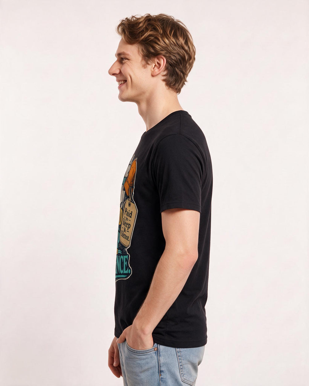 Hunting Men's Black T-Shirt – The price of my hobby is paid in sleep and silence. product image 2