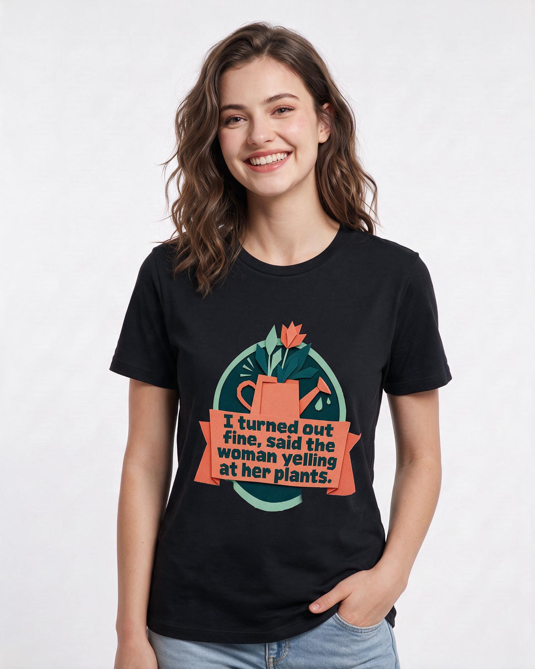 Graphic Women's Black T-Shirt - I turned out fine, said the woman product image 3