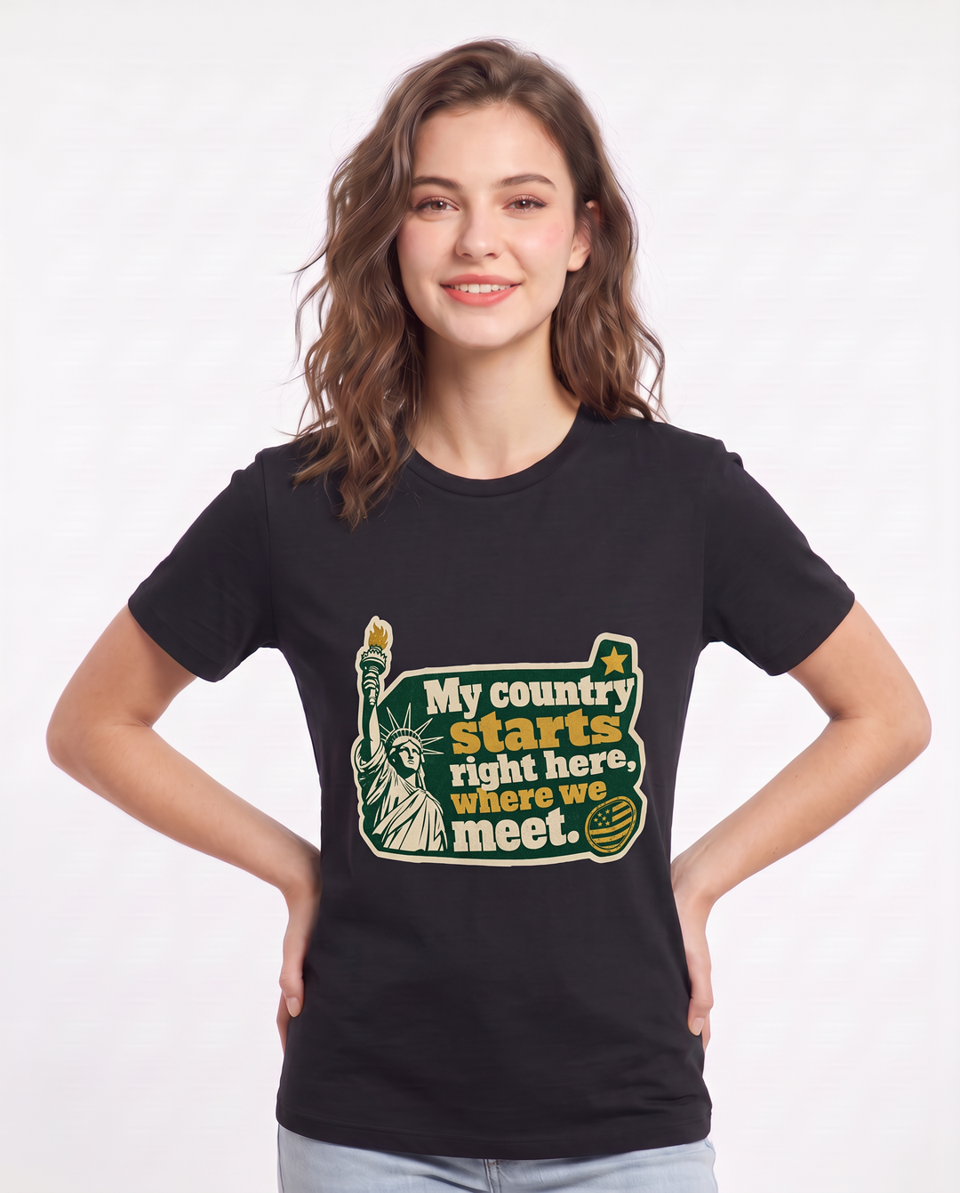 Graphic Women's Black T-Shirt - My country starts right here, where we product image 3