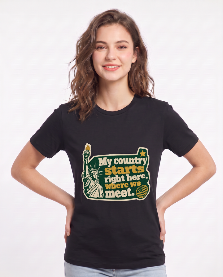 Graphic Women's Black T-Shirt - My country starts right here, where we product image 3
