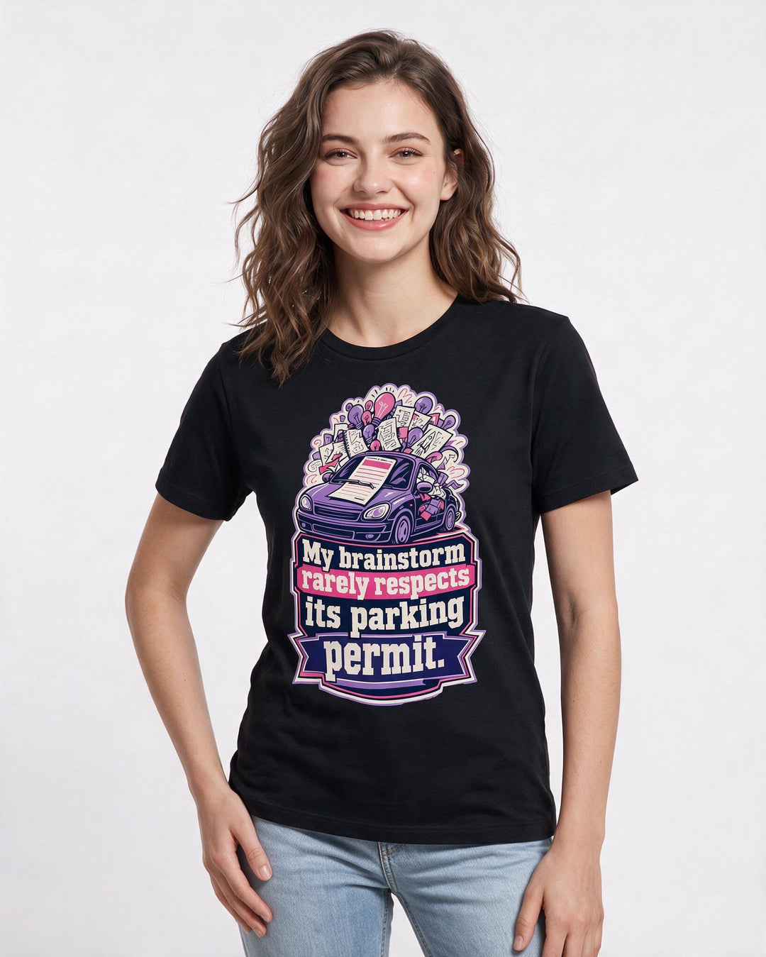 Neurodiversity Women's Black T-Shirt – My brainstorm rarely respects its parking permit. product image 3