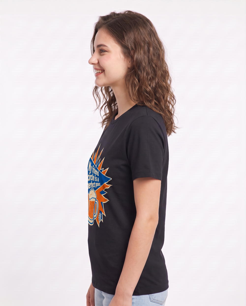 Funny Beer Women's Black T-Shirt - My friend circle is a perfect pour. product image 2