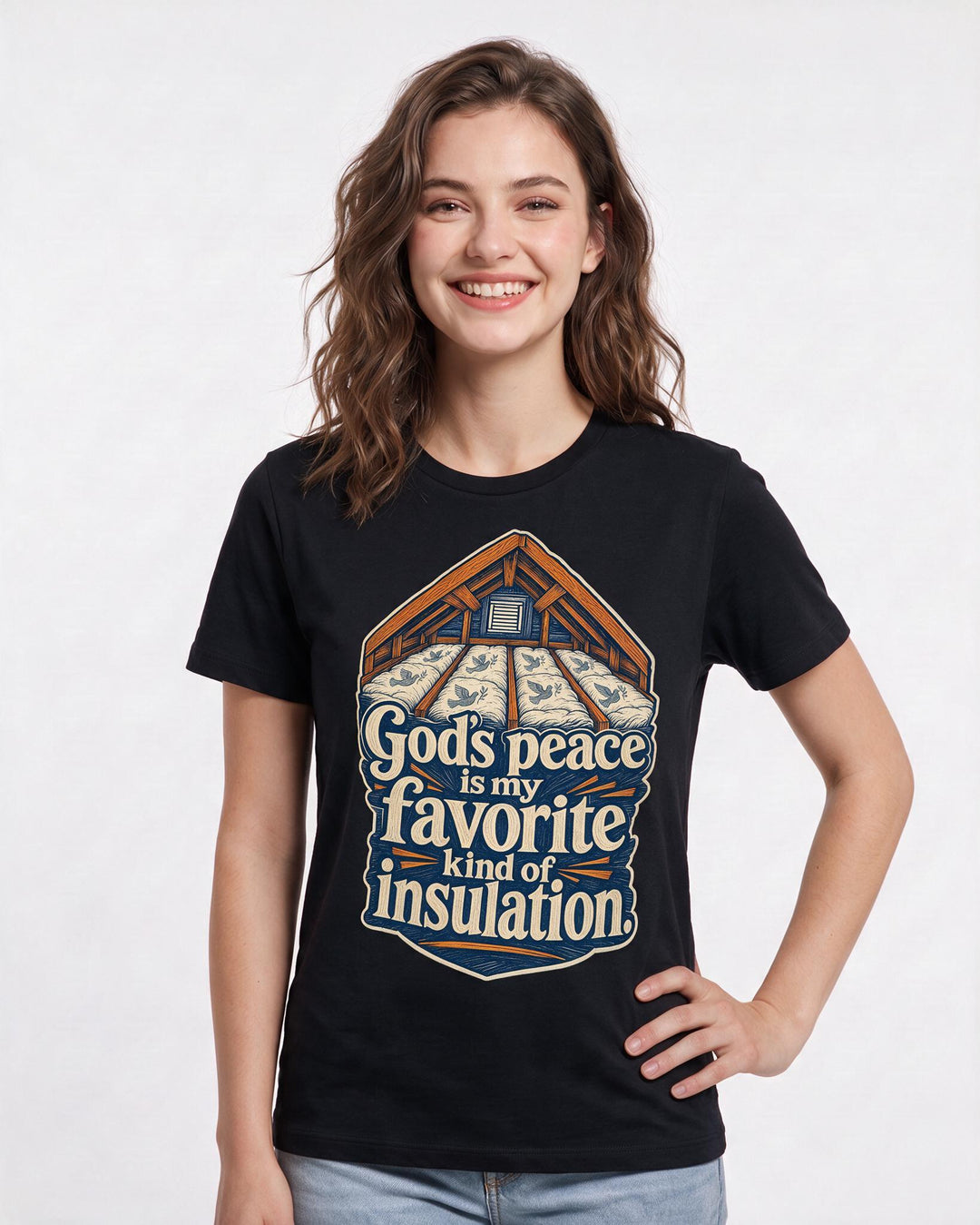 Christian Faith Women's Black T-Shirt – "God's peace is my favorite kind of insulation." product image 3