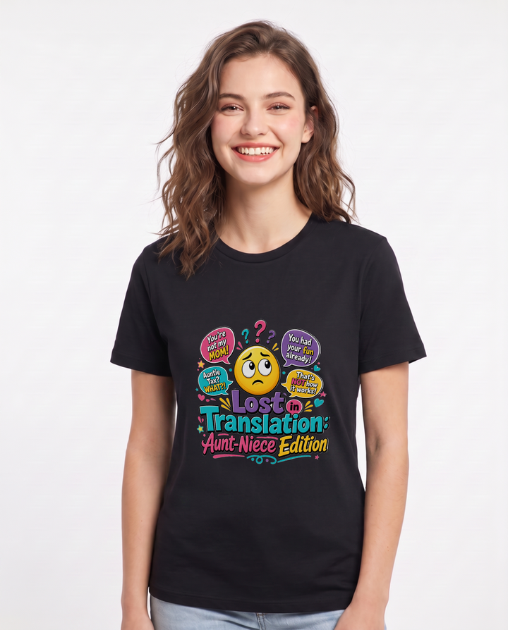 Lost in Translation: Aunt-Niece Edition Women's Black T-Shirt product image 2