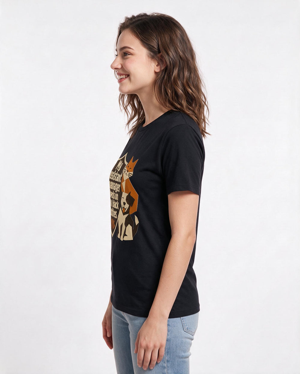 Graphic Women's Black T-Shirt - My assistant manager sheds on my black product image 2