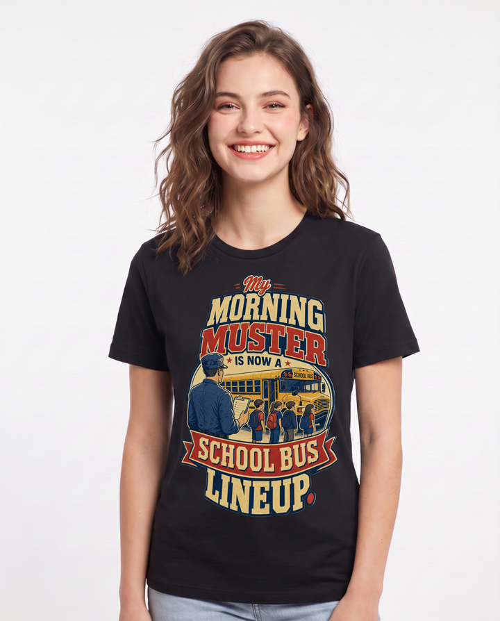 Veteran Women's Black T-Shirt – My morning muster is now a school bus lineup. product image 1