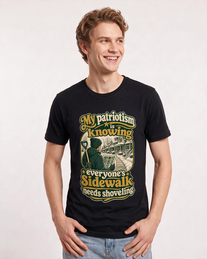 Patriotic Men's Black T-Shirt – My patriotism is knowing everyone's sidewalk needs shoveling. product image 3