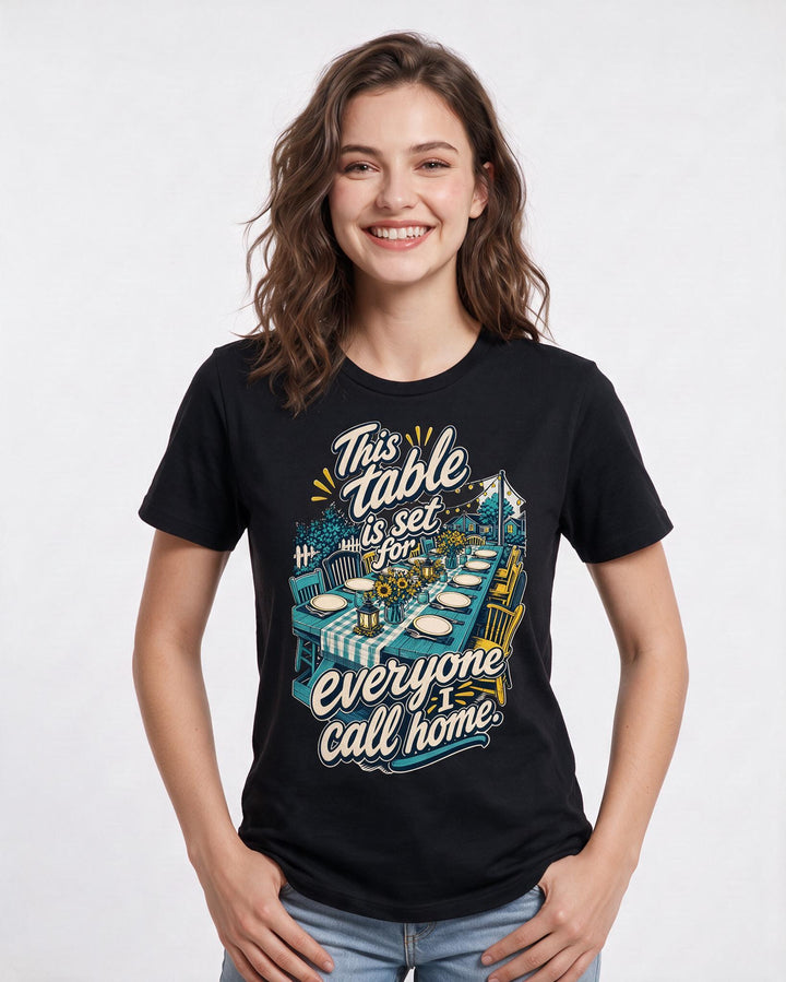Patriotic Women's Black T-Shirt – This table is set for everyone I call home. product image 3