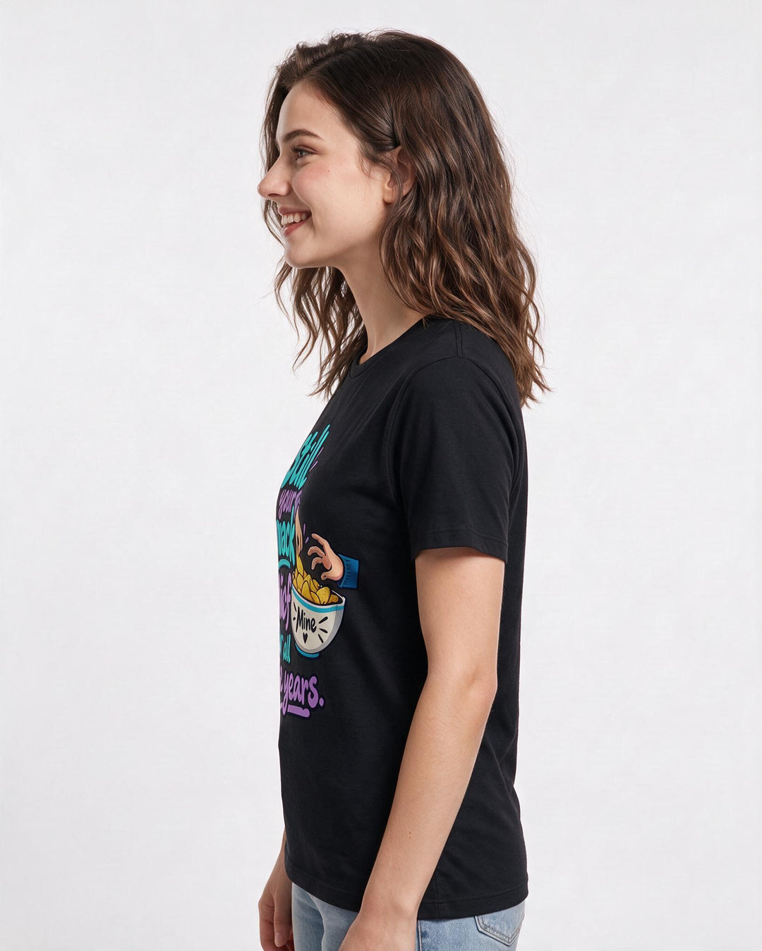 Couples Black T-Shirt for Women – Everyday Expression Graphic Tee product image 2