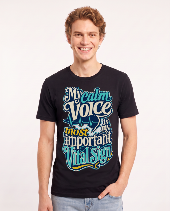 Nurse Men's Black T-Shirt – My calm voice is my most important vital sign. product image 1