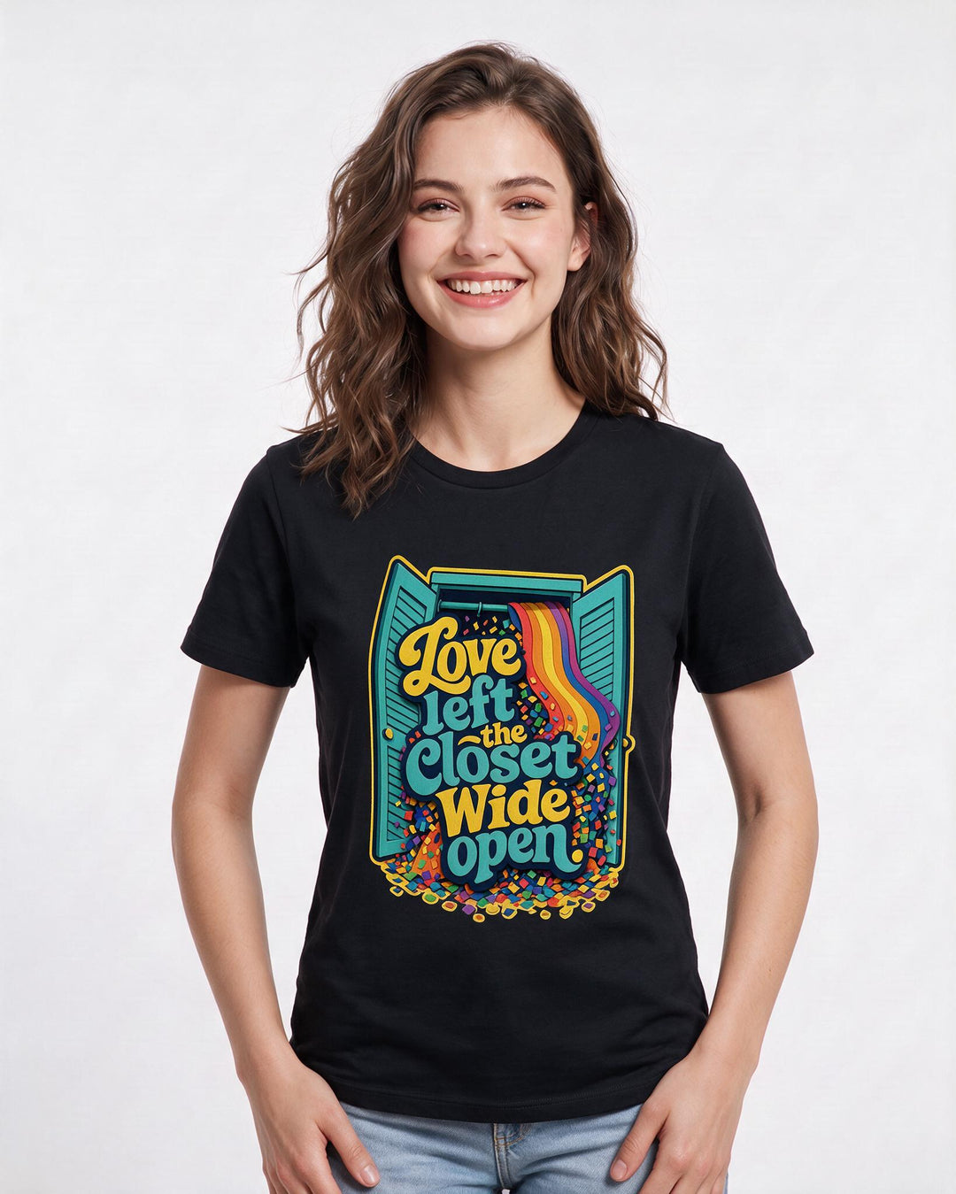 Pride Women's Black T-Shirt – Love left the closet wide open. product image 3