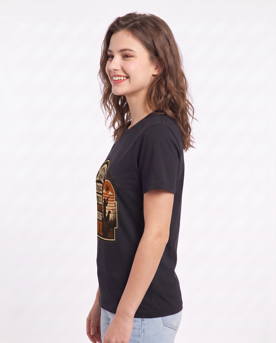 Hunting Women's Black T-Shirt - Coffee tastes better with a side of product image 2