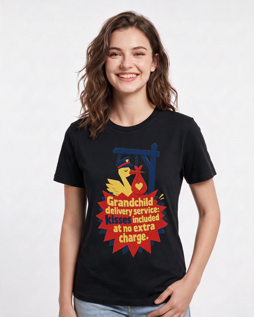 Graphic Women's Black T-Shirt - Grandchild delivery service: kisses product image 3