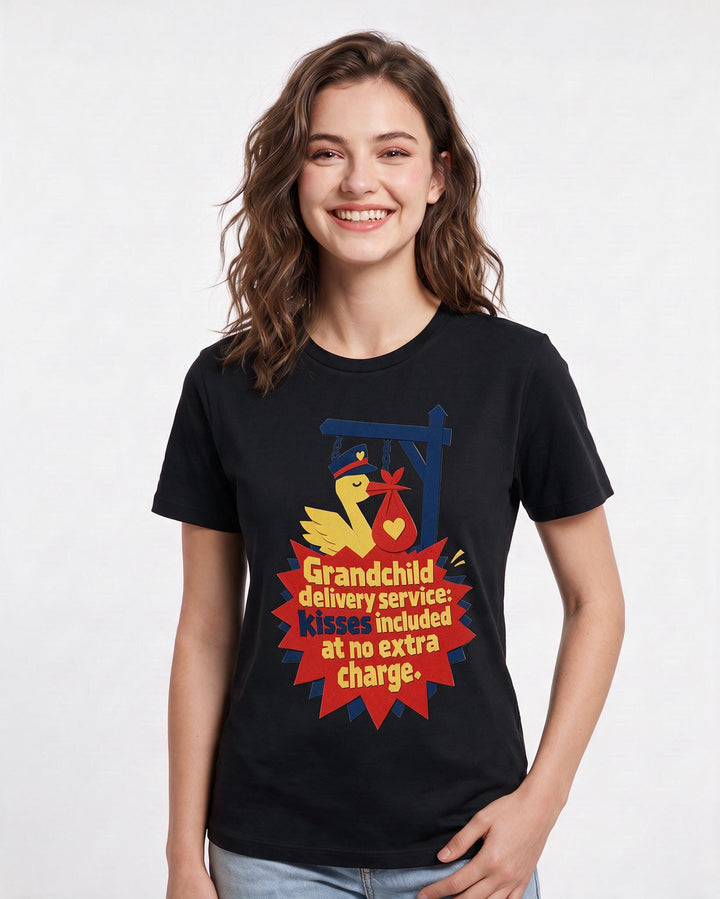 Graphic Women's Black T-Shirt - Grandchild delivery service: kisses product image 3