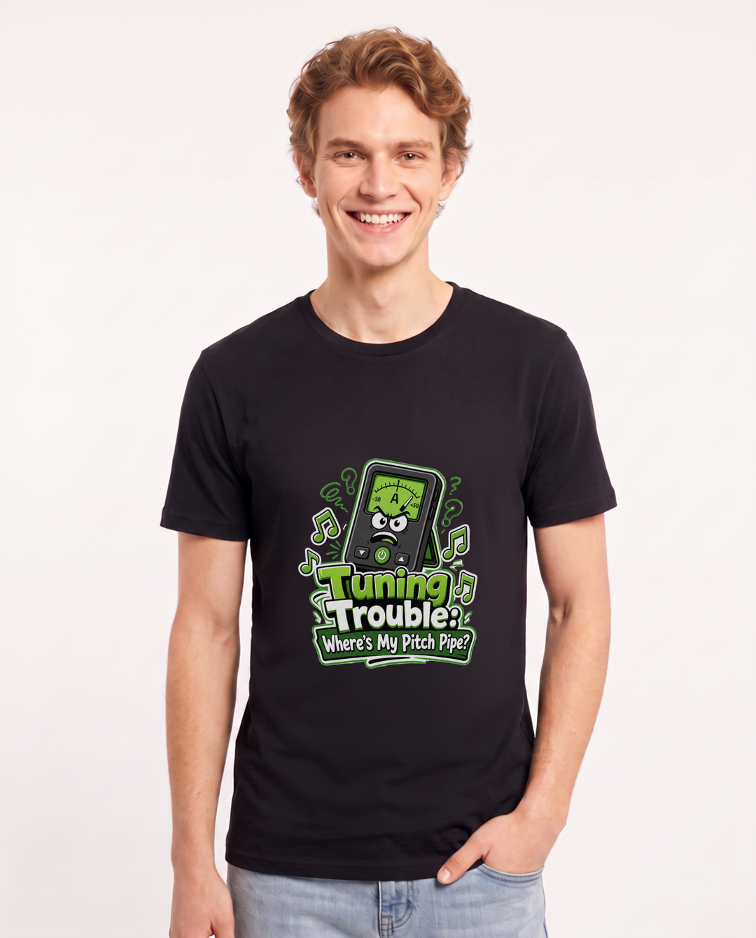 Tuning Trouble: Where's My Pitch Pipe? Men's Black T-Shirt product image 2