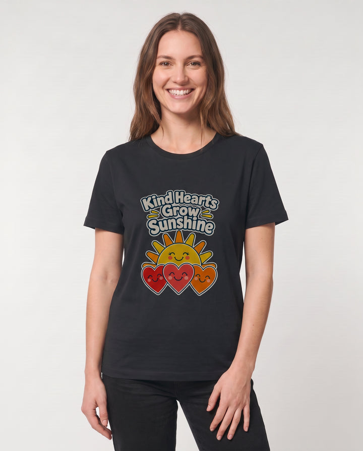Kind Hearts Grow Sunshine Black T-Shirt mockup 3