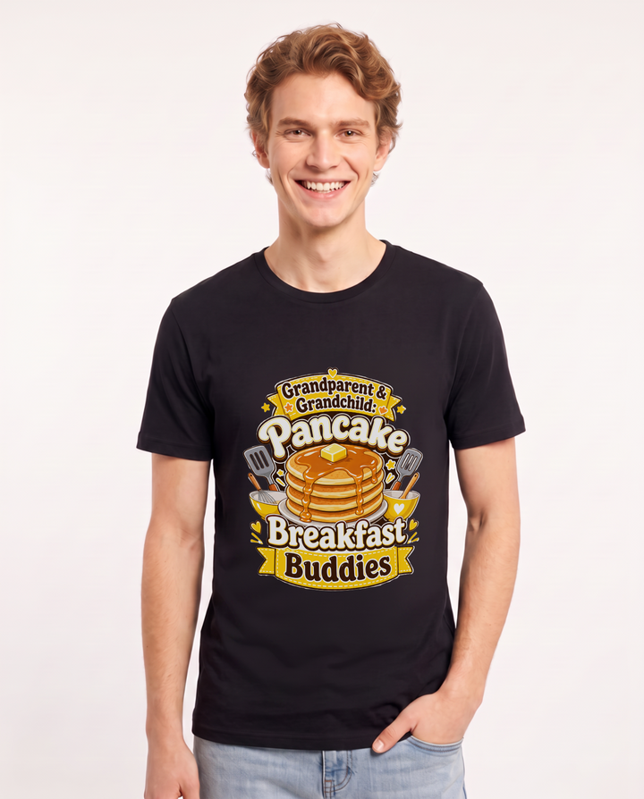 Grandparent & Grandchild: Pancake Breakfast Buddies Men's Black T-Shirt product image 2
