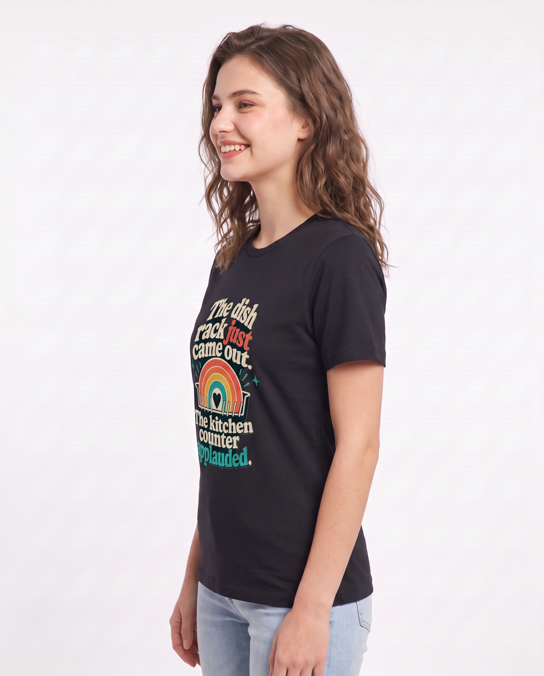 The dish rack just came out. The kitchen counter applauded. Women's Black T-Shirt product image 3