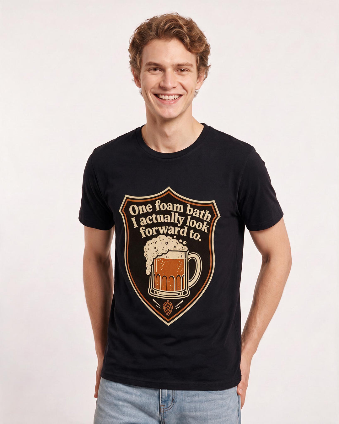 Funny Beer Men's Black T-Shirt - One foam bath I actually look forward product image 3