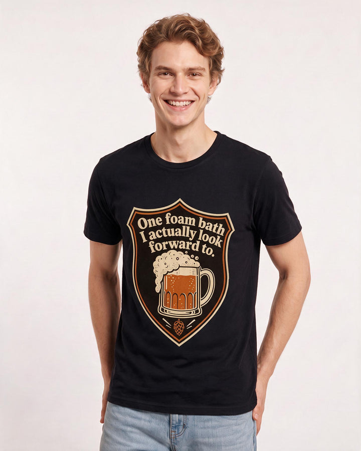 Funny Beer Men's Black T-Shirt - One foam bath I actually look forward product image 3
