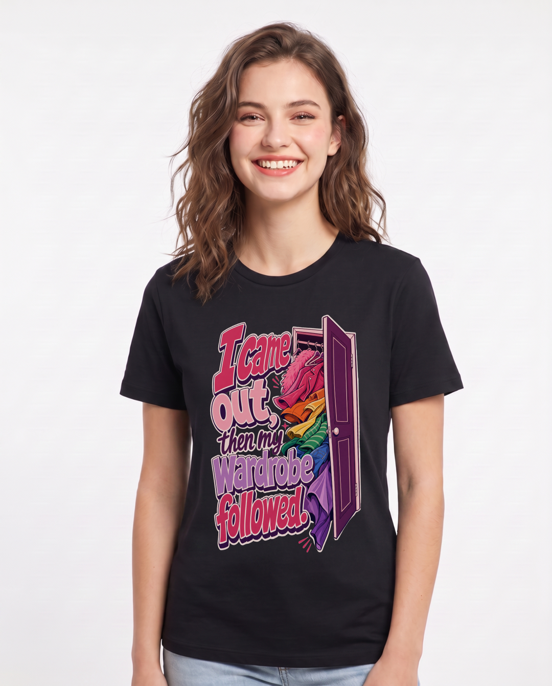 Pride Women's Black T-Shirt – I came out, then my wardrobe followed. product image 1
