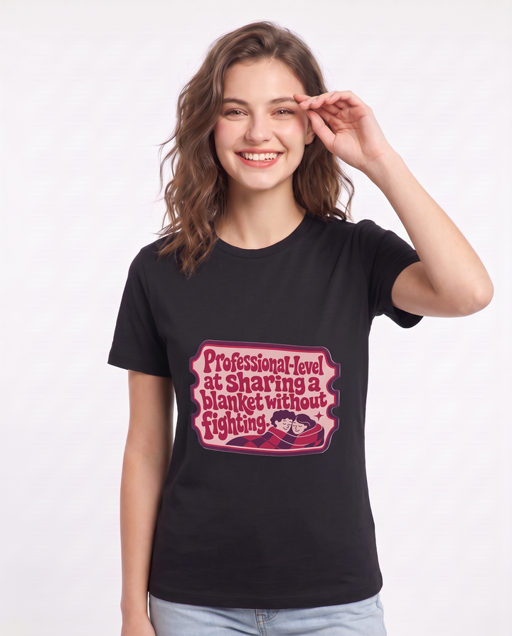 Couples Women's Black T-Shirt - Professional-level at sharing a product image 3