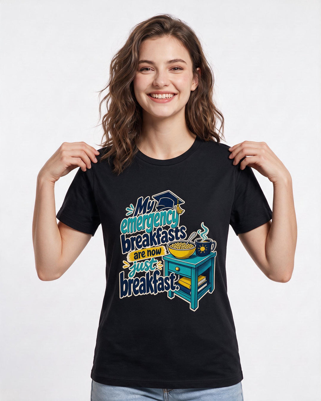 Graduation Women's Black T-Shirt – My emergency breakfasts are now just product image 3