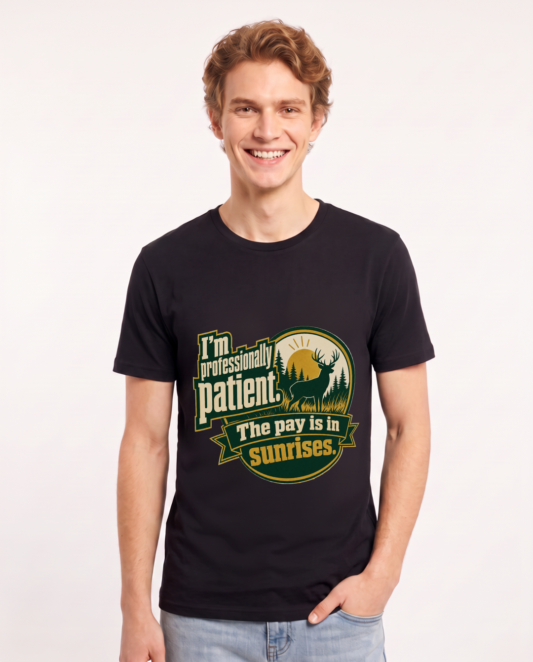 Hunting Men's Black T-Shirt - I'm professionally patient. The pay is product image 1