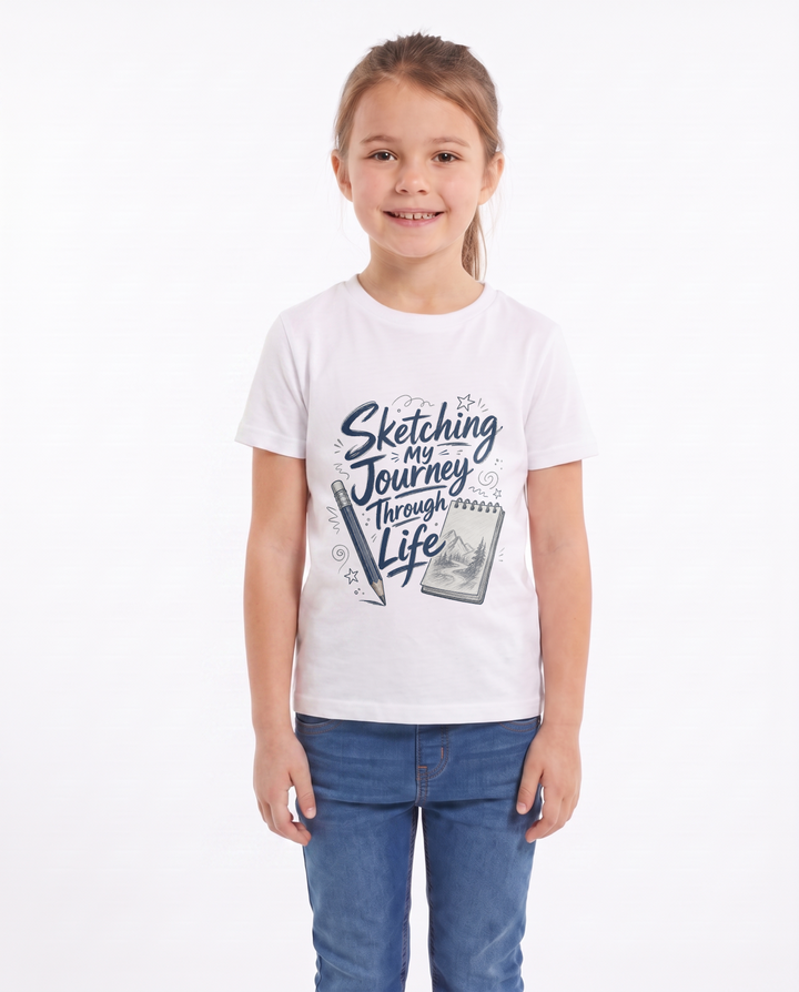 Sketching My Journey Through Life White T-Shirt mockup 1