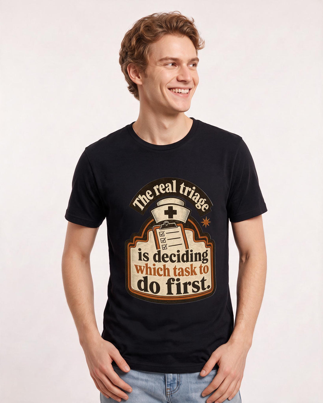 Nurse Gift Men's Black T-Shirt - The real triage is deciding which product image 3