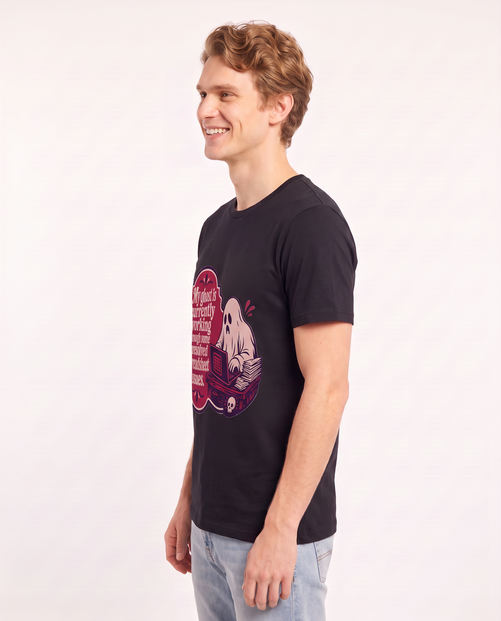 Halloween Men's Black T-Shirt - My ghost is currently working through product image 2