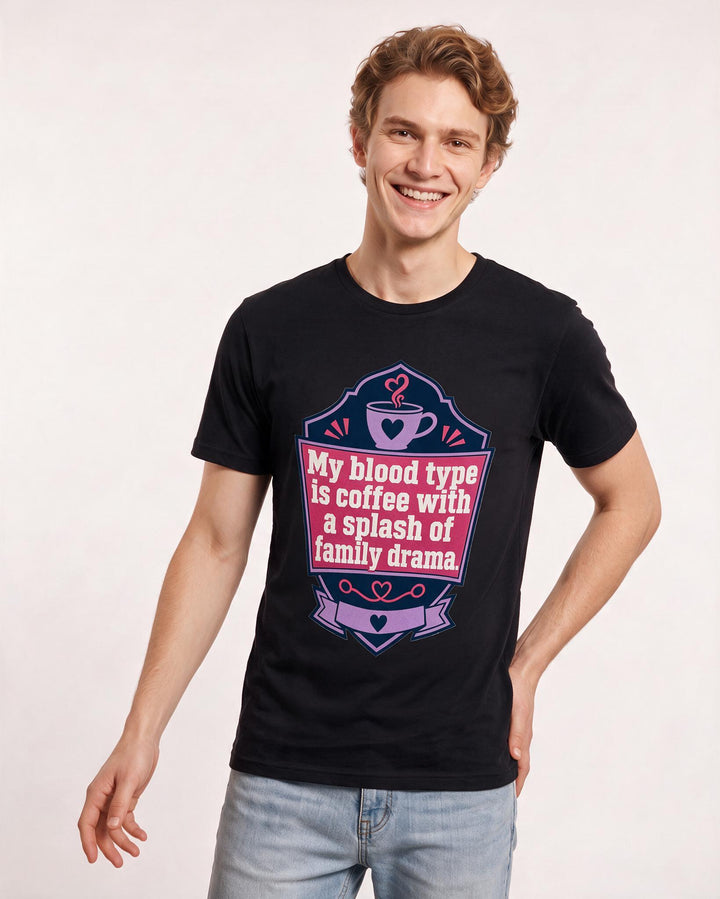 Graphic Men's Black T-Shirt - My blood type is coffee with a splash of product image 3