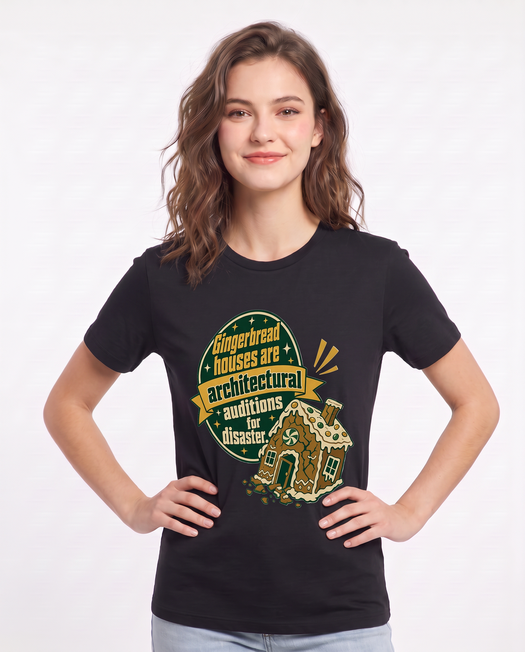 Christmas Women's Black T-Shirt - Gingerbread houses are architectural product image 3