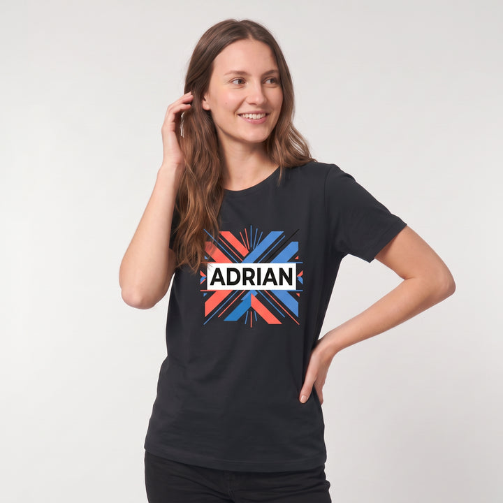 Bold Uppercase Name With Abstract Geometry Black T-Shirt product photo 1