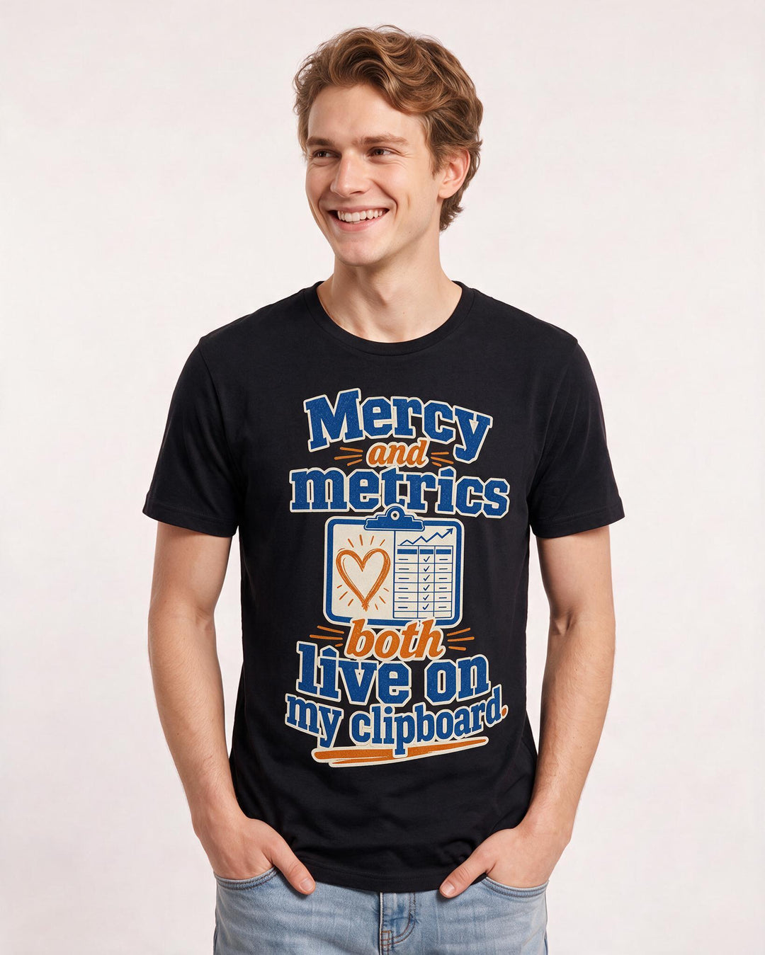 Nurse Men's Black T-Shirt – Mercy and metrics both live on my clipboard. product image 3