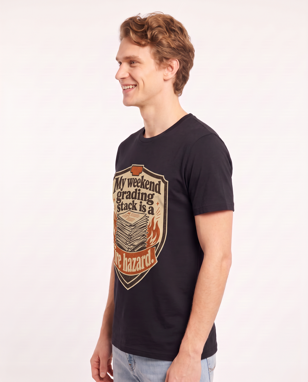Teacher Gift Men's Black T-Shirt - My weekend grading stack is a fire product image 2
