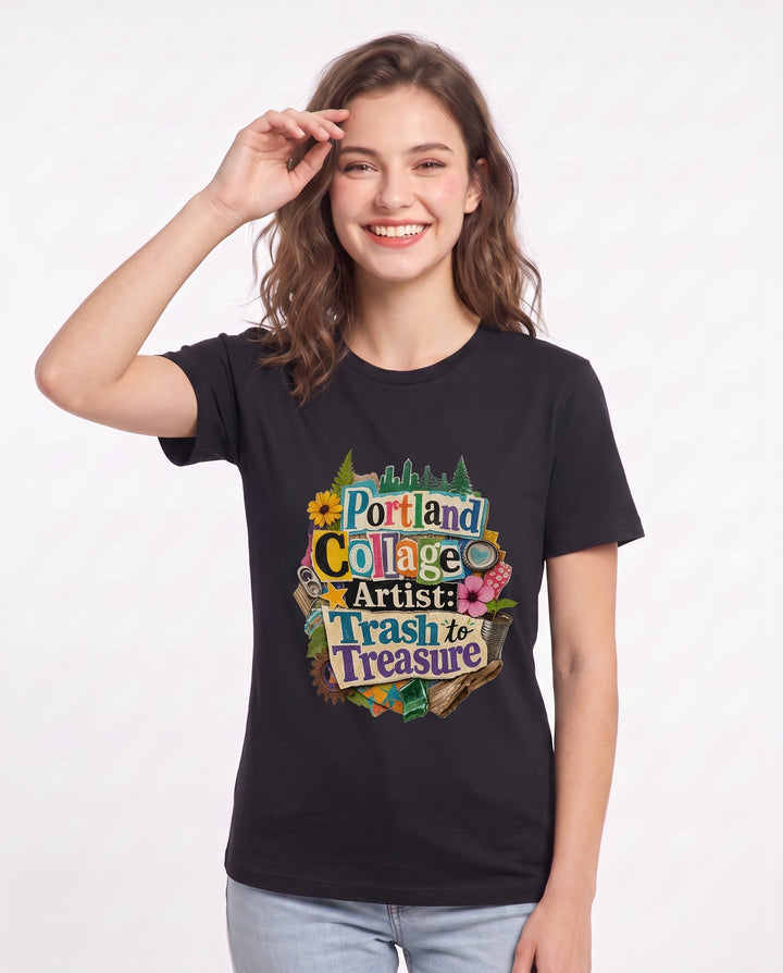 Portland Collage Artist: Trash to Treasure Women's Black T-Shirt product image 1